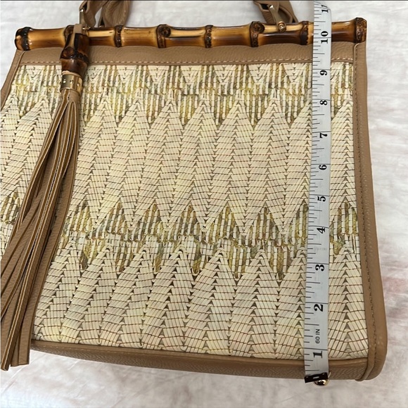 Sondra Roberts Weaved Fringed Bamboo Shoulder Bag Handbag - Picture 11 of 12